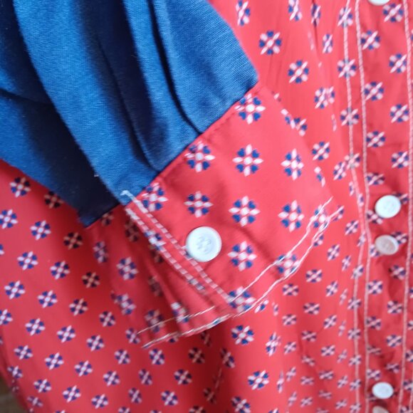 Vintage Large Country House Dress Models Coat Snap-Up Chambray Granny Pockets - Picture 7 of 8